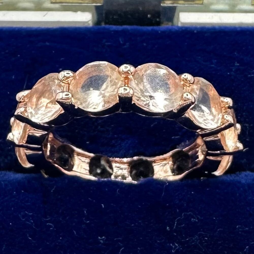 Rose gold tone peach champagne glass gemstones ring eternity band size 5.5